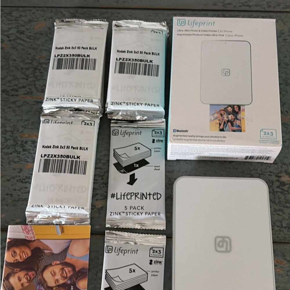 Lifeprint Ultra-Slim Photo & Video Printer w/160 sheets of sticky paper (NEW)